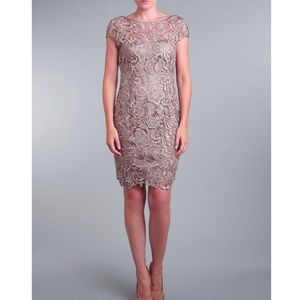 Adrianna Papell Lace Cap-Sleeve Illusion Sheath Dress Size 8